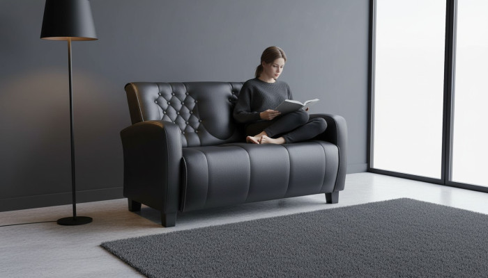 Ledesofa Chesterfield Couch 2-Sitzer Sofa Modern Zweisitzig Leder Holz