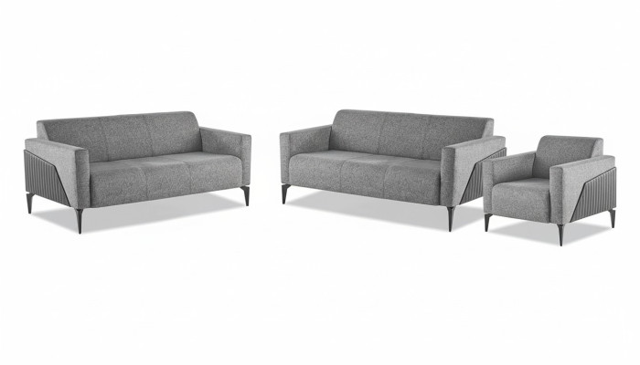 Modern Sofas Sofa-Set 3tlg 2x 3-Sitzer Sessel Grau Sofagarnitur Sitzmöbel