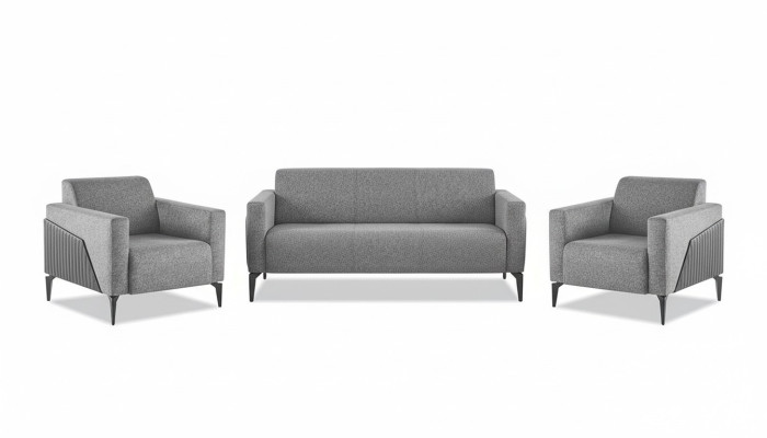 Komplett Set 3-Sitzer 2-Sitzer Sessel Grau Leder Modern Textil Couch