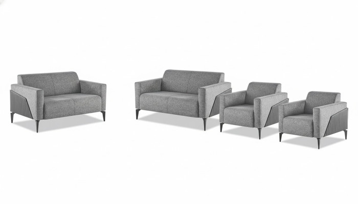 Komplett Sofa-Set Sofagarnitur 2-Sitzer Sessel Grau Edelstahl Textil Holz
