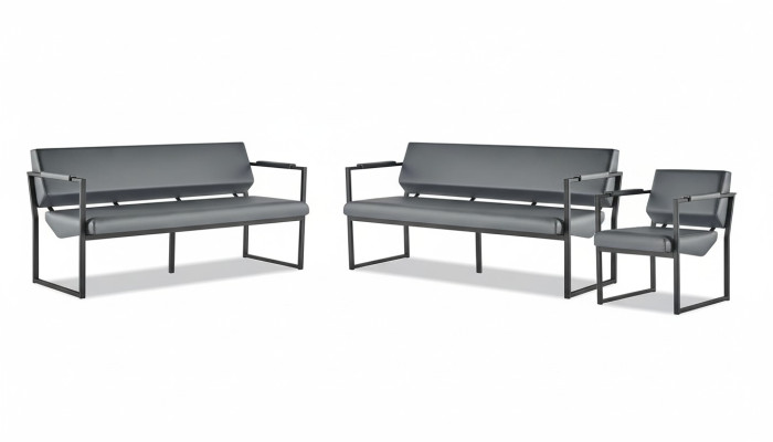 Komplett Büro Set Sofas 2-Sitzer Sessel Schwarz Ledersofas Modern Leder