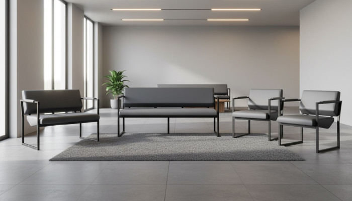 Komplett Set Sofas 3-Sitzer 2-Sitzer Sessel Schwarz Ledersofas Edelstahl