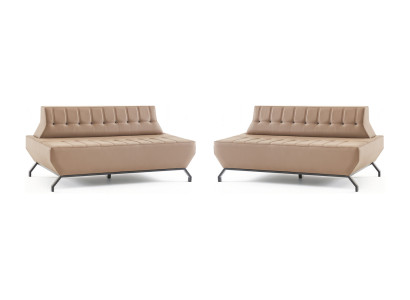 Ledersofas Set 2-Sitzer Beige Leder Art Deco Stil Chesterfield Edelstahl