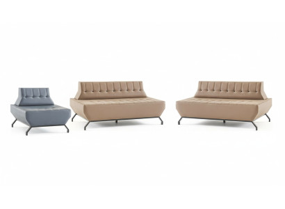 Sofagarnitur Deco Ledersofas Set Beige 2-Sitzer Grau Sessel Sofa-Set
