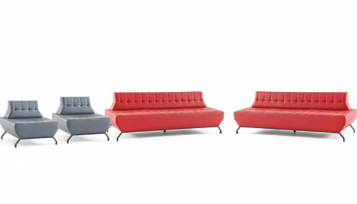 Moderner Sofas Set Rot 3-Sitzer Grau Sessel Chesterfield Chesterfield