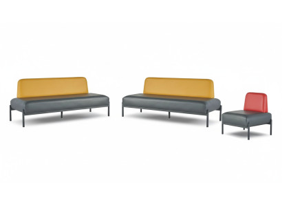 Ledesofas Gelb Rot Art Deco Edelstahl 3-Sitzer Sessel Schwarz Leder Set