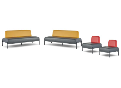 Komplett Ledersofas 3-Sitzer Sessel Schwarz Art Deco Edelstahl Rot Gelb