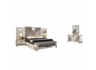 Schlafzimmer Set Bett 2x Nachttische Sitzbank Kleiderschrank Kommode Luxus 6tlg