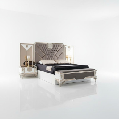 Schlafzimmer Set Bett + 2x Nachttische + Kommode 5tlg Moderne Möbel