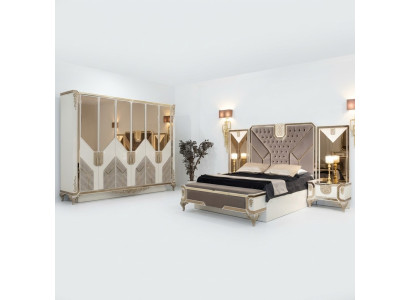Schlafzimmer Set Bett + 2x Nachttische + Kleiderschrank 5tlg Komplett Möbel Hoz
