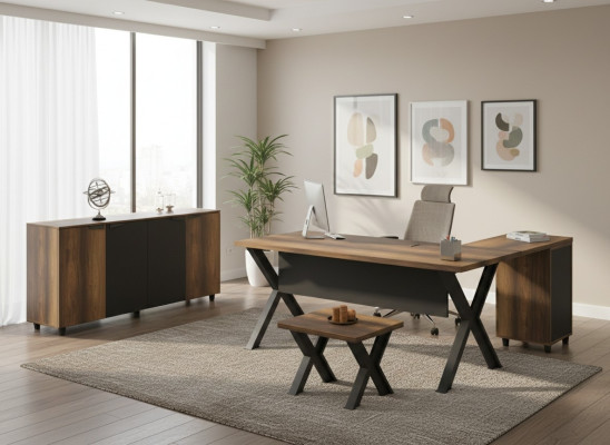 Büroeinrichtung Arbeitszimmer Tisch Sideboard Couchtisch Braun Schwarz