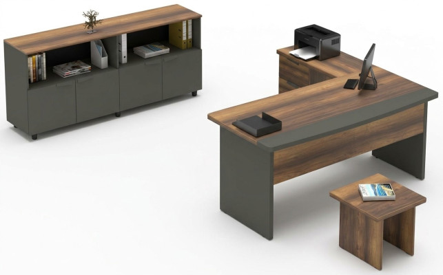 Arbeitszimmer Set Tisch Sideboard Couchtisch Stauraum Holz Grau Braun