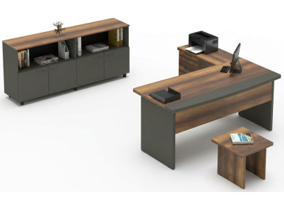 Arbeitszimmer Set Tisch Sideboard Couchtisch Stauraum Holz Grau Braun