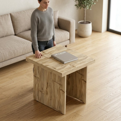 Couchtisch Quadratisch Beige Beistelltisch Wohnzimmertisch Holztisch Büro