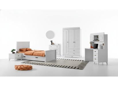 Kinderzimmer Set Bett Nachttisch Kommode Kleiderschrank Schreibtisch 5tlg.