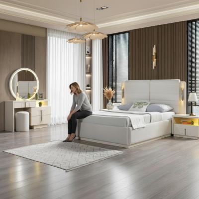 Moderna in elegantna posteljna garnitura z 2 nočnima omaricama, 5 delov