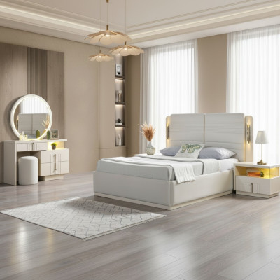 Moderna in elegantna posteljna garnitura z 2 nočnima omaricama, 5 delov