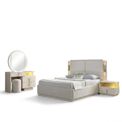 Moderna in elegantna posteljna garnitura z 2 nočnima omaricama, 5 delov