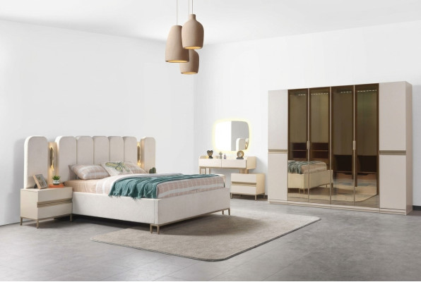 Set pohištva za moderno spalnico Koko 6 delov z posteljo, omaro in nočno omarico