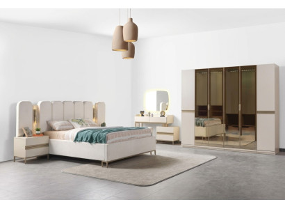 Set pohištva za moderno spalnico Koko 6 delov z posteljo, omaro in nočno omarico