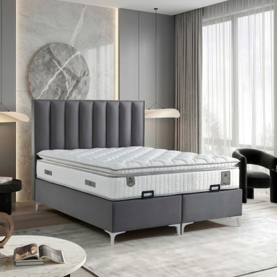 Eleganten sivi komplet posteljnega perila z blazino iz tkanine in lesa