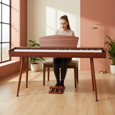 Digitalno piano z rdečim češnjevim lesom na 135 cm