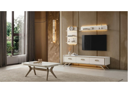 Tisch TV board Wandschrank Wandregal Stil modern weiß rechteckig bequem