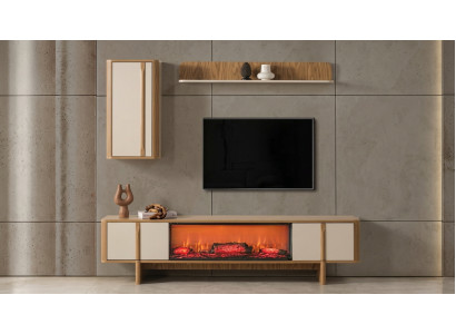 TV board Wandschrank Wandregal Wohnzimmer Stil modern braun Kamin