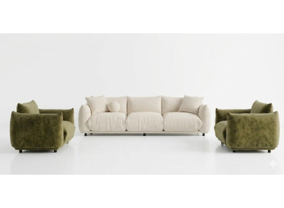 3-Sitzer Sofa Weiss Samt Modern Wohnzimmer geräumig Sessel