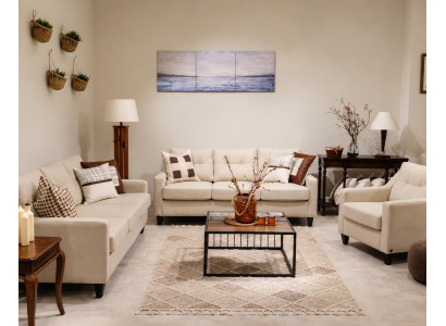 Beiges Sofa set 3-Sitzer Sofa Sessel Wohnzimmer textil Polstermöbel