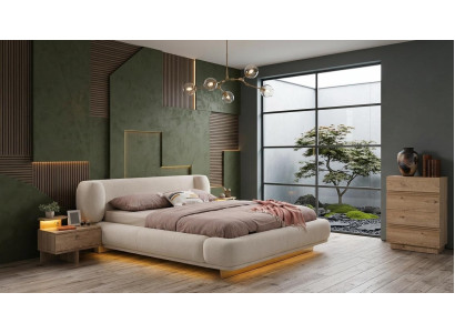 Bett 2x Nachttische Kommode Schlafzimmer Stil modern beige