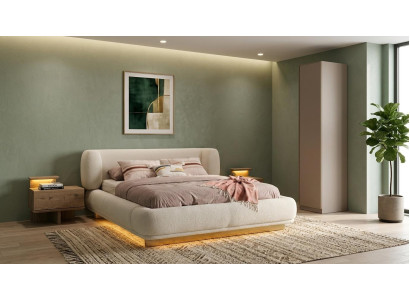 Bett 2x Nachttische Einzelschrank Schlafzimmer Stil modern beige bequem