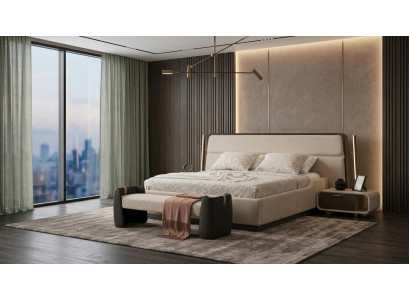Bett 2x Nachttische Bank Schlafzimmer Stil modern beige komfortabel
