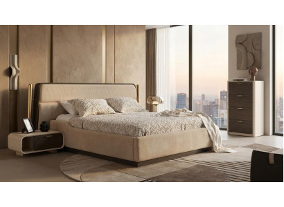 Bett 2x Nachttische Kommode Stil modern beige komfortabel Schlafzimmer