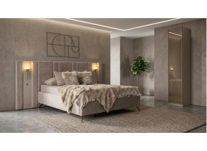 Bett Einzelschrank Schlafzimmer Stil modern beige weich komfortabel