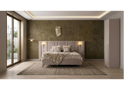 Bett Einzelschrank Schlafzimmer Stil modern beige weich praktisch