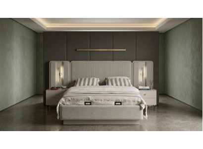 Bett 2x Nachttische Schlafzimmer Stil modern grau praktisch komfortabel