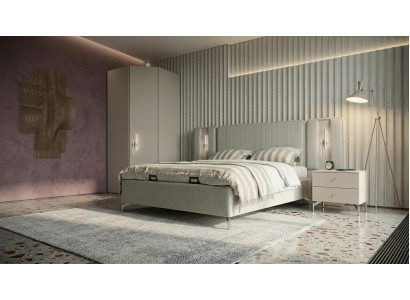 Bett 2x Nachttische Eckschrank Stil modern grau komfortabel Schlafzimmer