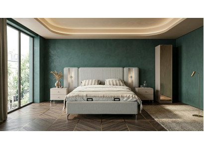 Bett 2x Nachttische Einzelschrank komfortabel modern grau bequem