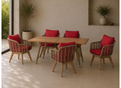 6er Set Gartenstühle Rot Polsterstuhl Esstisch Esszimmer Terrasse