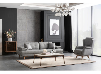 3 Sitzer Sofa Sessel Modern Grau Elegant Sofagarnitur
