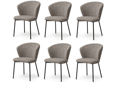 Ästhetisches Esszimmerstühle 6x Set Graubeige Melange Stoff Organische
