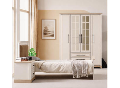 Bett Einzelbett Holzbett Beige Modern Jugendbett Schlafzimmer