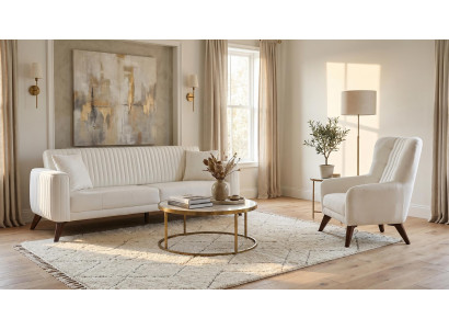 Weißes Sofa-Set 2-Sitzer-Sofa Stoffsofas Wohnzimmer Premium