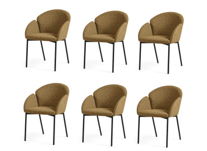 Ästhetischer Design Esszimmerstühle 6er Set Senfgelb Gelb Textil Luxus