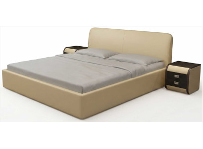 Beige Luxus Bett modern mit Nachttischen und elegantem Schlafzimmer Design