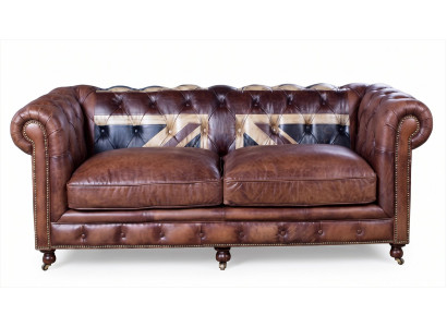 Vintage British Union Jack Antikbraun Leder 3-Sitzer Sofa Chesterfield
