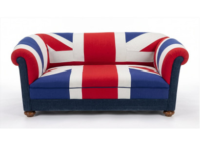 Union Jack 3-Sitzer Sofa British Style Vintage Retro Blau Samt Holz