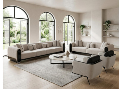 Wohnlandschaft Sofa 4+3+1+1-Sitzer Beige Textil Modern Zeitgenössisch