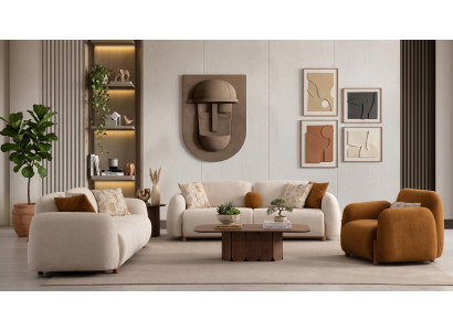 Wohnzimmer Set Zwei 3 Sitzer Sofa Sessel Modern Beige Luxuriös